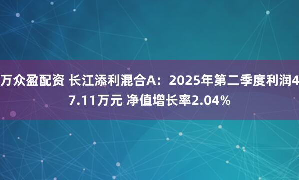 万众盈配资 长江添利混合A：2025年第二季度利润47.11万元 净值增长率2.04%